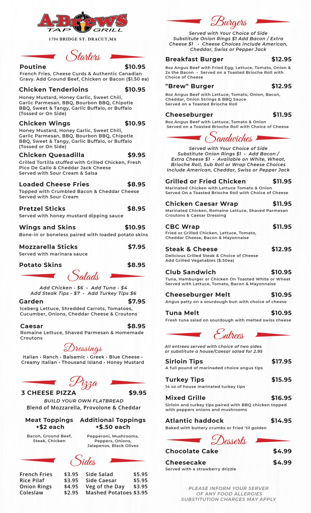 A-Brews Tap & Grill | Menu